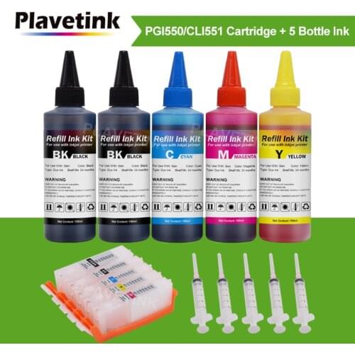 Plavetink PGI 550 cli 551 Refillable ink Cartridge For Canon Pixma IP7250 MG5650 MG6650 IX6850 + 500ml Printer Ink Refill Kit