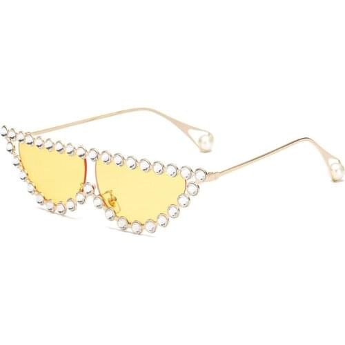 Fashion Cat Eye Diamond Sun Glasses Women Luxury Brand Vintage Triangle Shades Metal Sunglasses For Femal UV400