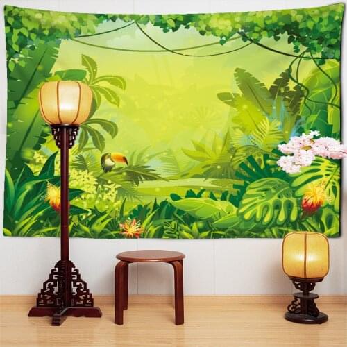Toucan Tapestry Wall Hanging Tropical Rainforest Banana Leaf Bohemian Hippie Table Mat Polyester Printing Home Decor