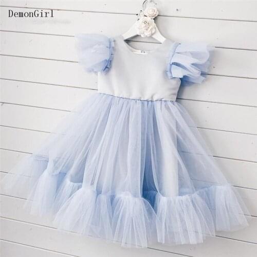 Sky Blue Flower Girl Dresses Puffy Tulle Infant First Birthday Dresses Prom Princess Baby Girl Party Gown