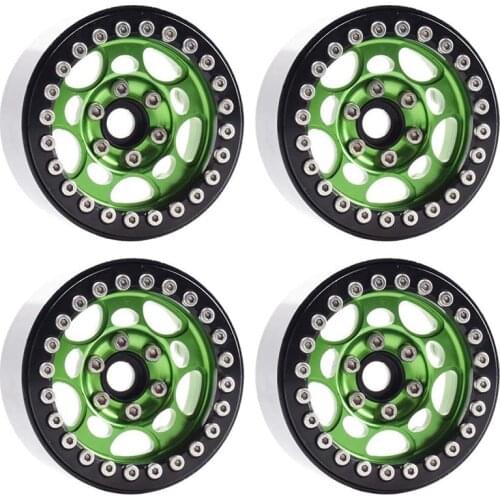 4PCS Metal 1.9 Inch Beadlock Wheel Rims for 1/10 Scale Rc Crawler Traxxas TRX-4 Axial Scx10 II D90 Tamiya CC01 D110(Green+Black)