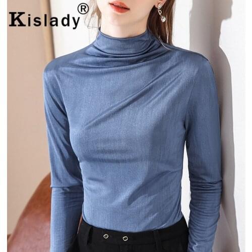 Kislady Turtleneck Patchwork Solid Gothic Women Shirt Sexy OL Harajuku Tops Long Sleeve Shirt Korean Vintage Plus Size Clothes