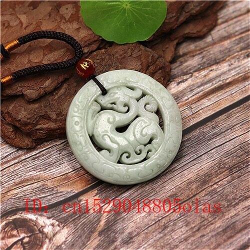 Natural White Green Chinese Jade Dragon Pendant Necklace Fashion Charm Jewelry Double-sided Hollow Carved Amulet Gifts for Her