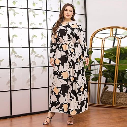 DOIB Geomatic Plus Size Dresses Batwing Sleeve Loose Oversized Abaya Kaftan Islamic Muslim Dubai Abaya Maxi Long Dress