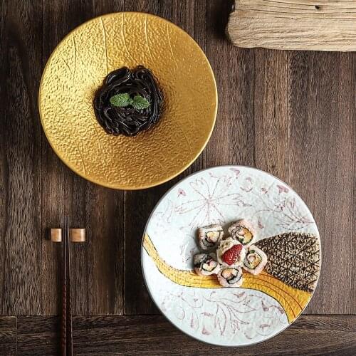 Hand-painted gold-plated flour bowl household soup bowl large bowl ceramic ramen bowl ceramic tableware fruit salad bowl