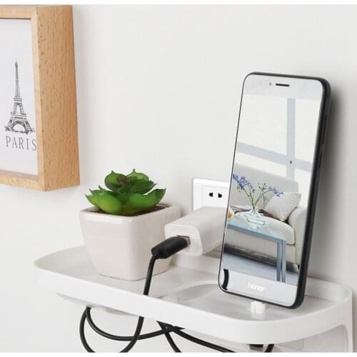 Bedside Charging Shelf Organizer Rack Floating Nightstand Storage Shelf for Tablet Phone Stand Holder Switch Socket Wall Outlet