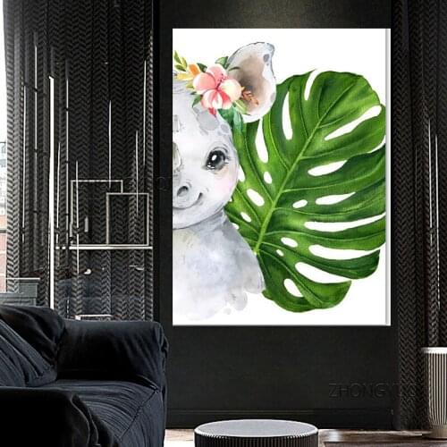 Plant leaf zebra elephant monkey animal nordic pictures children kids room decoration Art Decor posters No Frame canvas painting