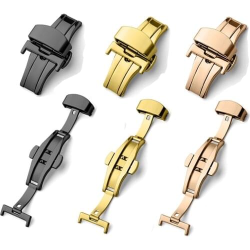 12 14 16 18 20 22 24mm Silver Black Gold Rose Gold Deployment BUTTERFLY CLASP Buckle Watch Band Double Push Button Buckle