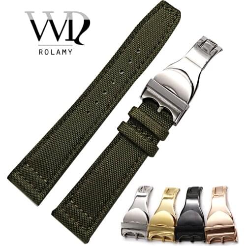 Rolamy Watch Band 20 21 22mm Nylon Fabric Leather For Tudor Omega IWC Rolex Replacement Wrist Loops Strap Deployment Clasp