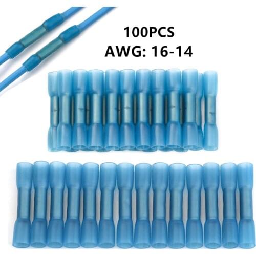 100PCS Blue Heat ShrinkButt Connectors Insulated Waterproof Splice Terminals Seal Electrical Wire Crimp Terminals Connector