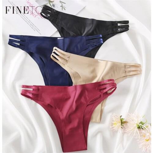 FINETOO Seamless Panties Women Underwear Sexy Female Briefs T-back Solid Color G-string Soft Thong Girls Hollow Waist Panty M-XL