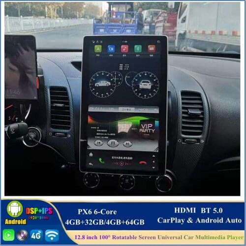 CarPlay & Android Auto 1920*1080 IPS DSP Tesla Style 100° Rotatable Screen PX6 2 DIN 12.8" Android 9.0 Universal Car DVD Player