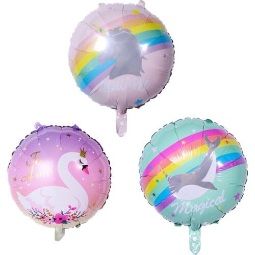 22 Inch Cartoon Animal Aluminum Foil Balloon Unicorn Swan Round Hydrogen Balloon Childrens Birthday Party Decoration Balloon