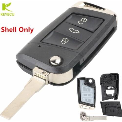 KEYECU Replacement New 3 Button Flip Remote Key Shell Case Fob for 12-2017 Volkswagen Golf 7 MK7 GTI, for Skoda Octavia 15-2017