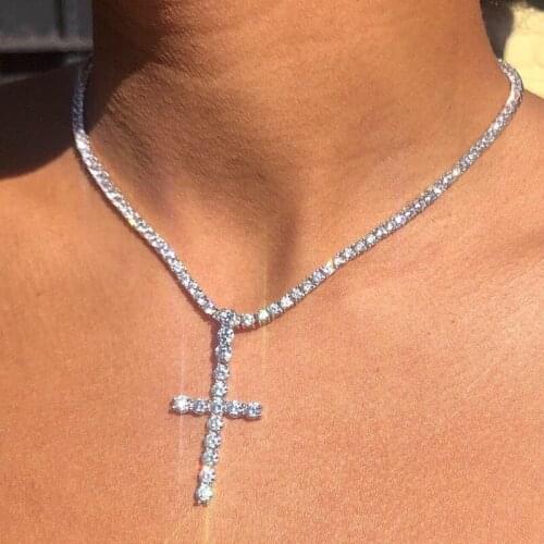 Women Fashion Crystal Cross Pendant Necklace Punk Rhinestone Long Chain Clavicle Necklace Jewelry Gifts