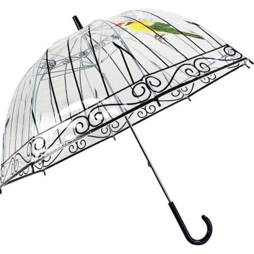 20pcs Fashion Apollo Transparent Umbrella Clear POE Umbrella For Girls Bird Cage Print Umbrella Free Shipping WB214