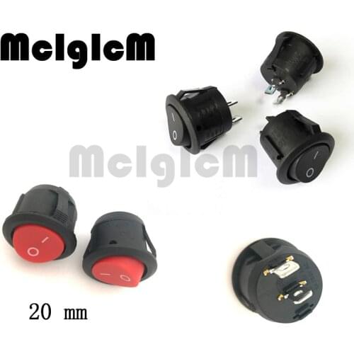 10pcs 2 Pin Round Rocker Switch Snap in 20mm Diameter Mini Round Switch Black and Red On-Off SPST Switches
