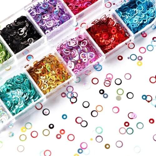 12 Grid Long Strip Boxed Hollow Round Nail Sequins Summer Nail Jewelry Patch DIY Decoration