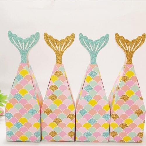 20Pcs Mermaid Tail Box Mermaid Candy Box Gift Package Boxes Treat Box for Children Birthdays Babies Under Decorations Supplies