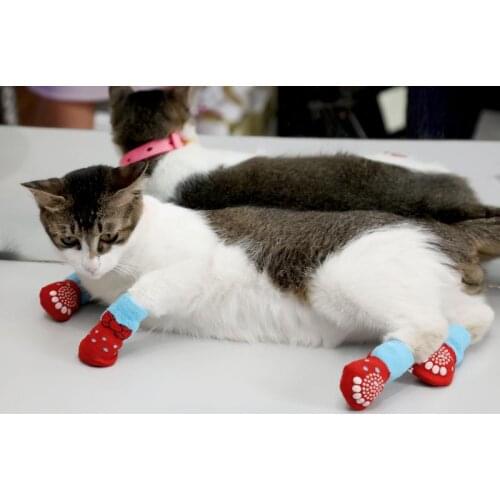 4pcs cute pure cotton warm pet cotton socks floor non-slip pet shoes pet decoration accessories