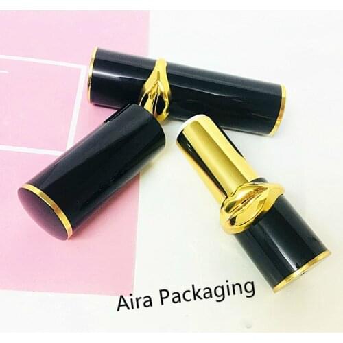 40pcs/lot DIY High-end Lipstick Tube 12.1mm Round Black Gold Lip Balm Refillable Container Plastic Elegant Lip Rouge Subpackage