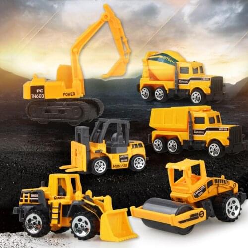 6Pcs Early Engineering Vehicles Kids Mini Dumper Bulldozer Truck Asphalt Car Toy