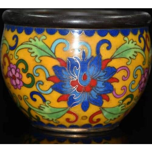 Antique MingDynasty copper filigree Cloisonne bowl, leaf flower,Hand-painted crafts,Decoration,Free shipping