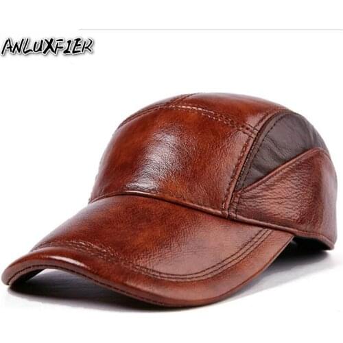 B-7187 New Baseball Hat Natural Skin Hats 100% Genuine Leather Hat Adult Casual Outdoor Baseball Cap Adjustable Size