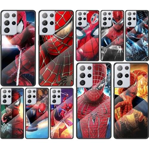 Spiderman for Samsung Galaxy S21 Ultra Plus A72 A52 4G 5G M51 M31 M21 Luxury Tempered Glass Phone Case Cover