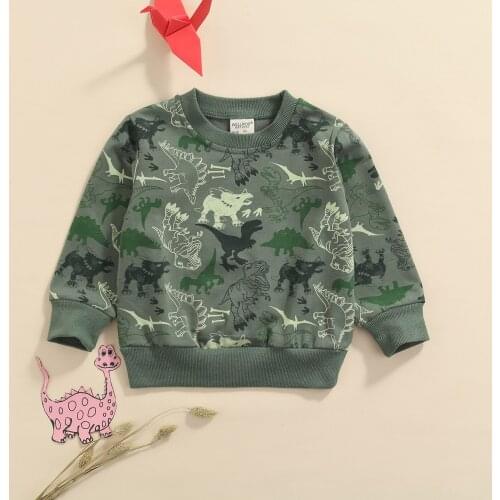 Children Dinosaur Print Sweatshirt Boys Loose Fit Long Sleeve O-neck Pullover Tops for Spring Fall 2-7 Years