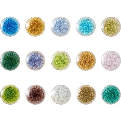 Pandahall 100pcs/lot Handmade Crackle Porcelain Cabochons, Flat Round, Mixed Color, Size: about 20mm in diameter, 4mm thick