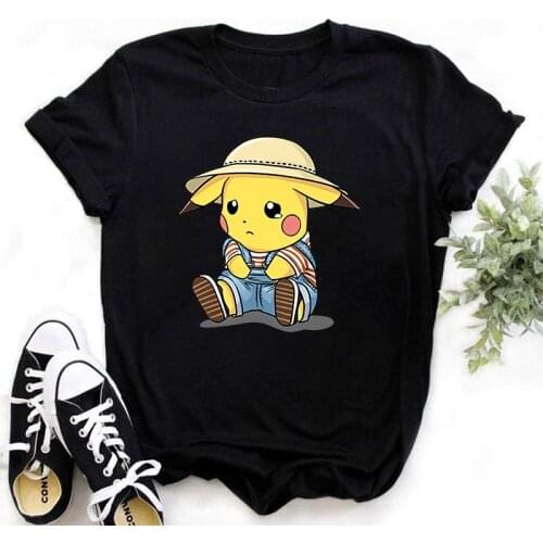 Disney Short Sleeve T-shirt Women 2021 Summer New Cute Anime Cartoon Pikachu Graphic Tee Girls Clothes Tops Female White O-neck