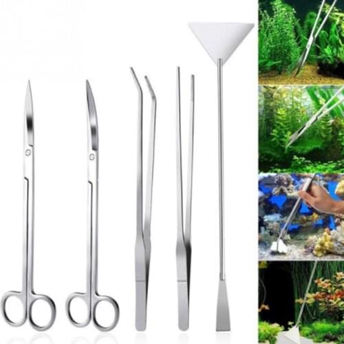 Stainless Steel Maintenance Tool Tank Tools Kit Aquascaping Fish Tank Aquatic Plants Long Tweezers Scissors