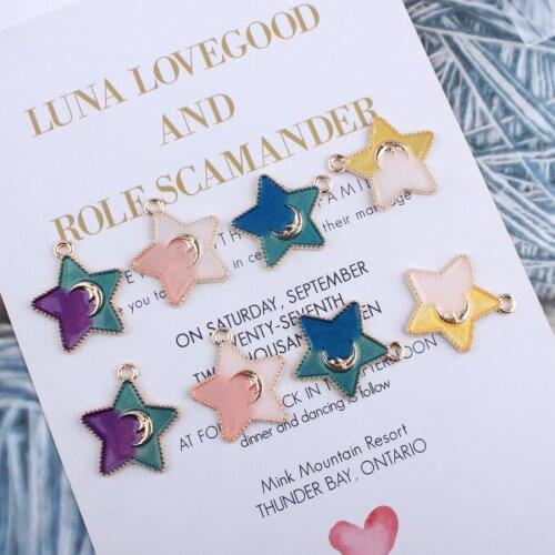 Trendy New 40PCs 20*20MM Gold Tone Plated Oil Drop Glitter Enamel Double Colors DIY Jewelry Charms Kawaii Cute Stars Metal Charm