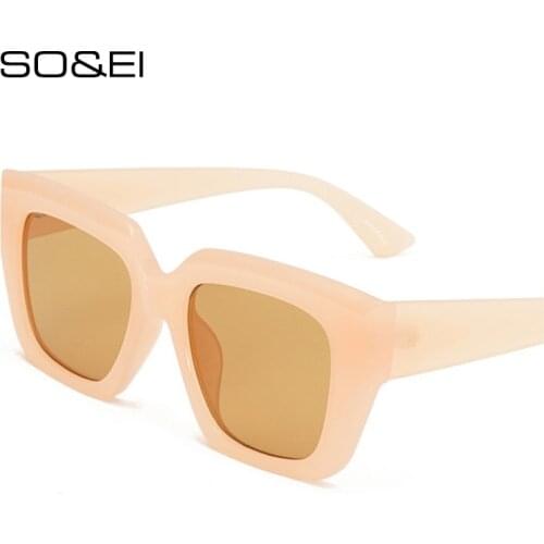 SO&EI Fashion Square Sunglasses Women Trending Jelly Pink Tea Eyewear Men Vintage Leopard Dark Green Sun Glasses Shades UV400
