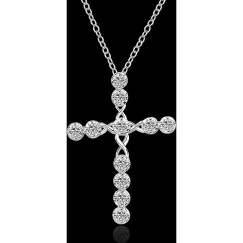 Fashion Crystal Cross Necklace Ladies Plate Pendant Silver Color Chain Party For Women Girls Gift