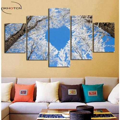 Not Framed Snow Tree Heart Shape Modular Pictures Wall Art Painting Modern Canvas Print Home Decorative For Bedroom