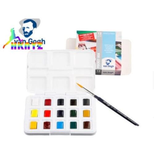 1 sets Van Gogh Acuarelas Profesionales15color New Pack with Brush Watercolor Set Solid Watercolor Set