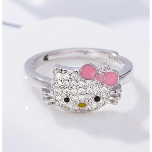 New Korean Fashion Cute Cartoon KT Cat Open Zircon Open Adjustable Ring Valentines Day Gifts on February 14