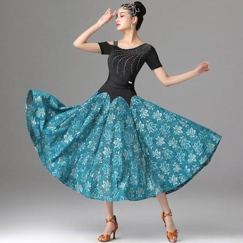 New Modern Dance Costumes For Women Adult Short Sleeve Big Swing Waltz Dance Clothes Ballroom Dance Competition Dresses DQL5336