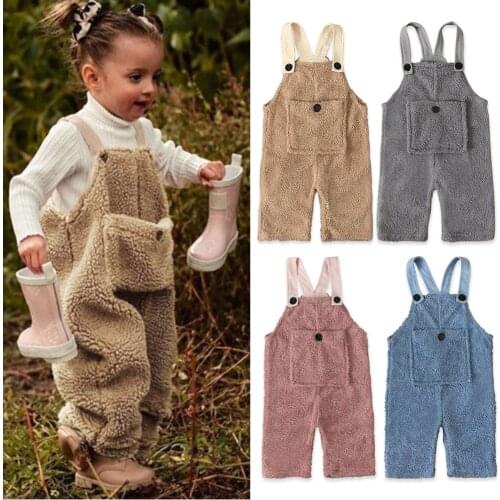 Citgeett Autumn Solid Kids Girls Overalls Strapless Button Loose Pocket Suspender Trousers Outfits Clothes 0-3Y