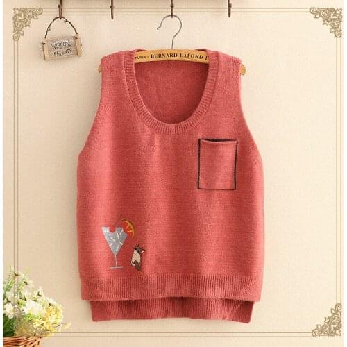 Schoolgirl clothing of Autumn new literary female children 's recreational round collar sweater vest students Knitting waistcoat