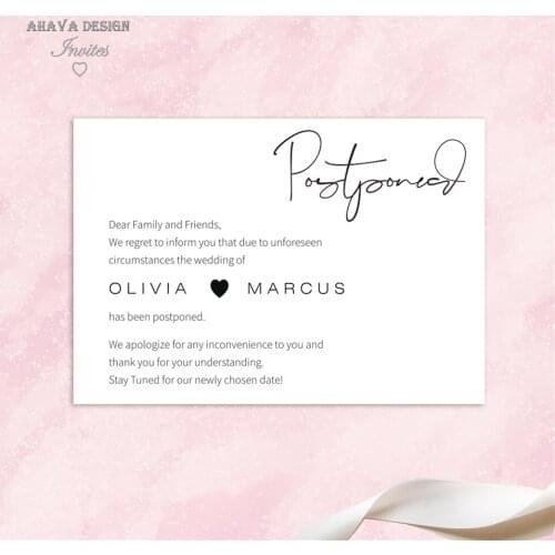 Printed Postpone Wedding Card, Change of Date, Wedding Change Template, Postponed Wedding {Free Infinite Design Before Pay