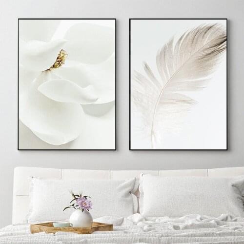 Posters Aesthetic White Feather Canvas Painting Flowers Nordic Wall Art Character Minimalist Modern Home Decorative Painting