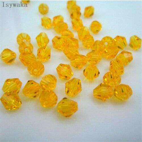 Isywaka Sale Golden Yellow 6mm 48PCS Bicone Austria Crystal Beads charm Glass Beads Loose Spacer Bead for DIY Jewelry Making