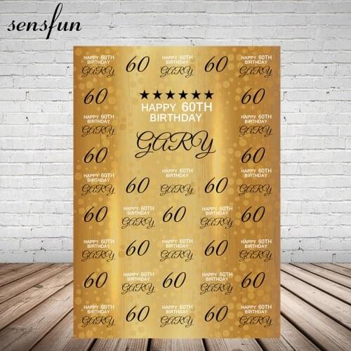 Sensfun Luxury Golden Happy Birthday Party Photography Backdrops Custom Made Step And Repeat Backgrounds For Photo Studio