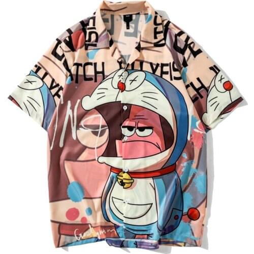 Men Shirt Sleeve Kawaii Cartoon 3D Printing Shirt Short Sleeve Fitted Anime Manga Shirt Clothes Loose Trendy Casual Top