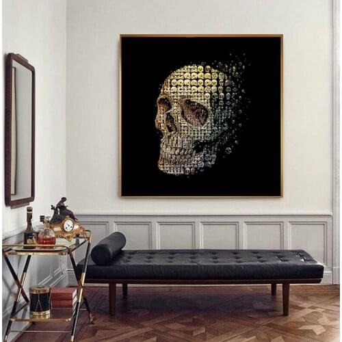 SELFLESSLY Art Modern Decorative Painting Skull Black Background Prints and Posters for Living Room Wall Art Canvas Paintings