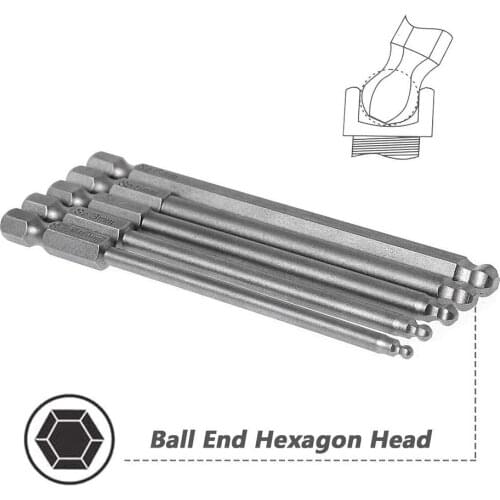 100mm Ball End Hexagon Screwdriver Bit 2.5mm/3mm/4mm/5mm/6mm 5x Head Hex Shank