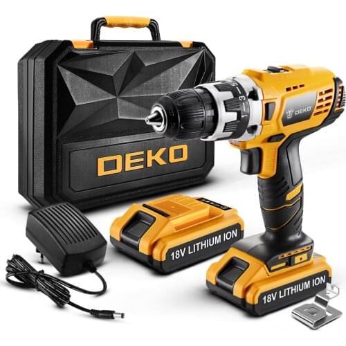 Original DEKO GCD18DU2 18V Cordless Drill Electric Screwdriver Lithium-Ion Mini Power Driver Variable Speed with LED Light